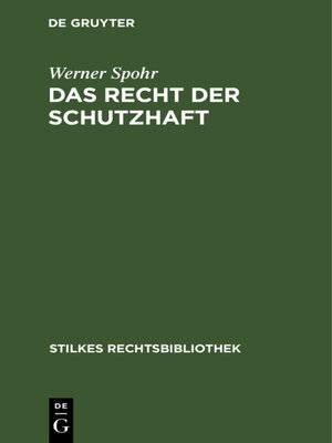 cover image of Das Recht der Schutzhaft